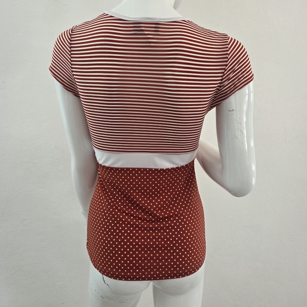Red and White Striped and Polka Dot Womena Top Size Small - Picture 7 of 15